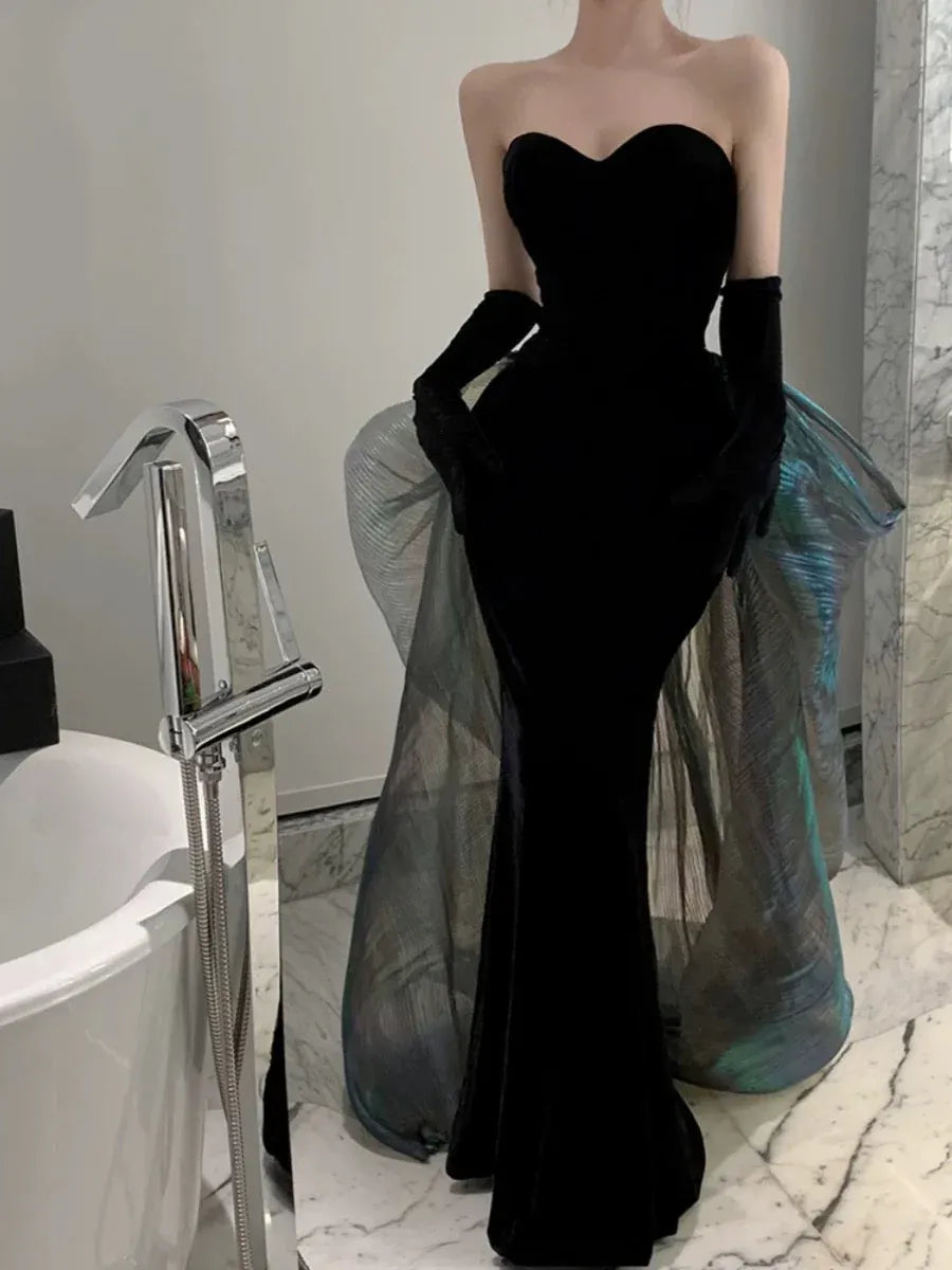 Luxury Mermaid Strapless Sleeveless Iridescent Black Green Prom Dress For Women Hot Sale