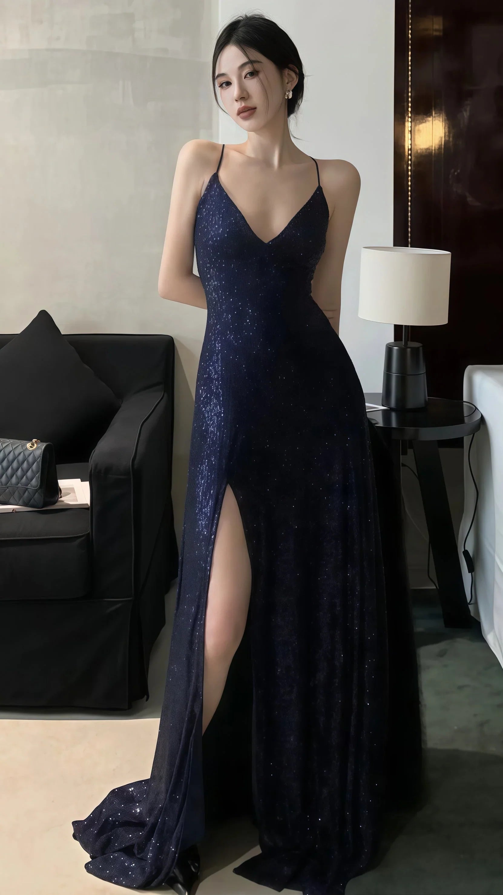 Luxury Mermaid V-Neck Sleeveless Cross Back Sweep/Brush Train Prom Dress