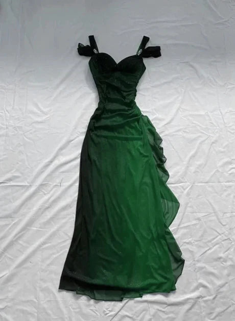 Off Shoulder Green Chiffon Long Party Dress Prom Dress