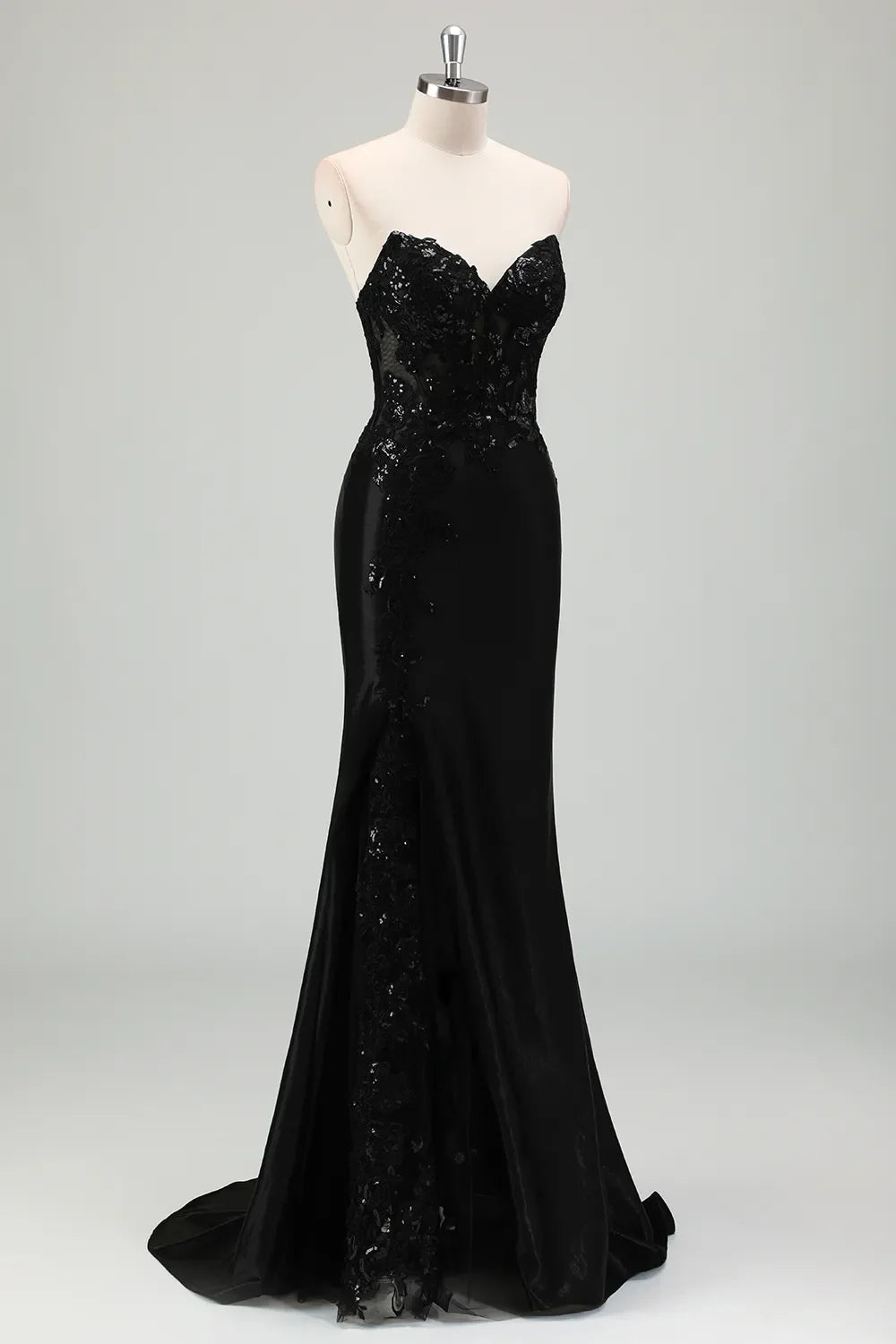 Xuewuba Formal Wear Dresses Black?Sweetheart Satin Mermaid Long Corset Prom Dress with Appliques Prom Dresses Stores