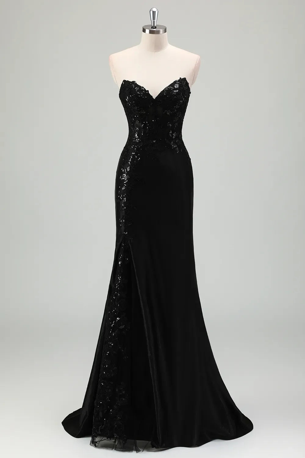 Xuewuba Formal Wear Dresses Black?Sweetheart Satin Mermaid Long Corset Prom Dress with Appliques Prom Dresses Stores