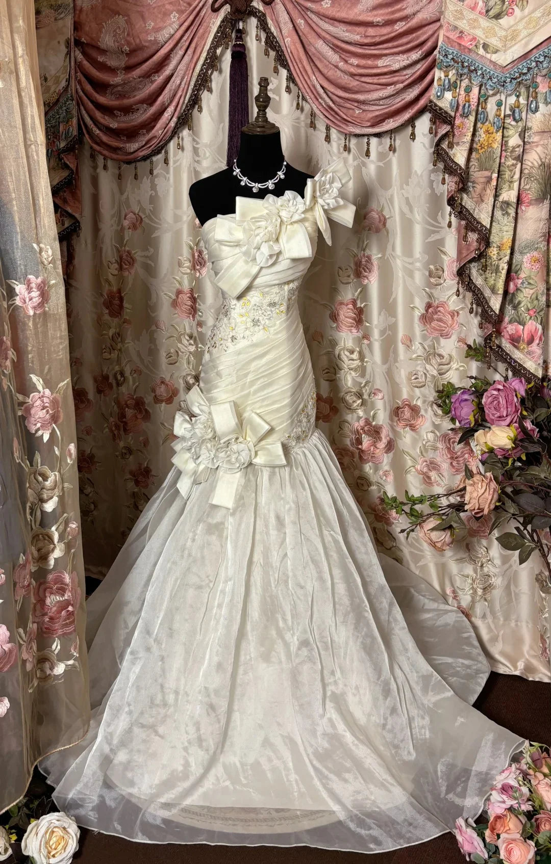 Mermaid One-Shoulder Applique Off White Long Prom Dress Evening Dress