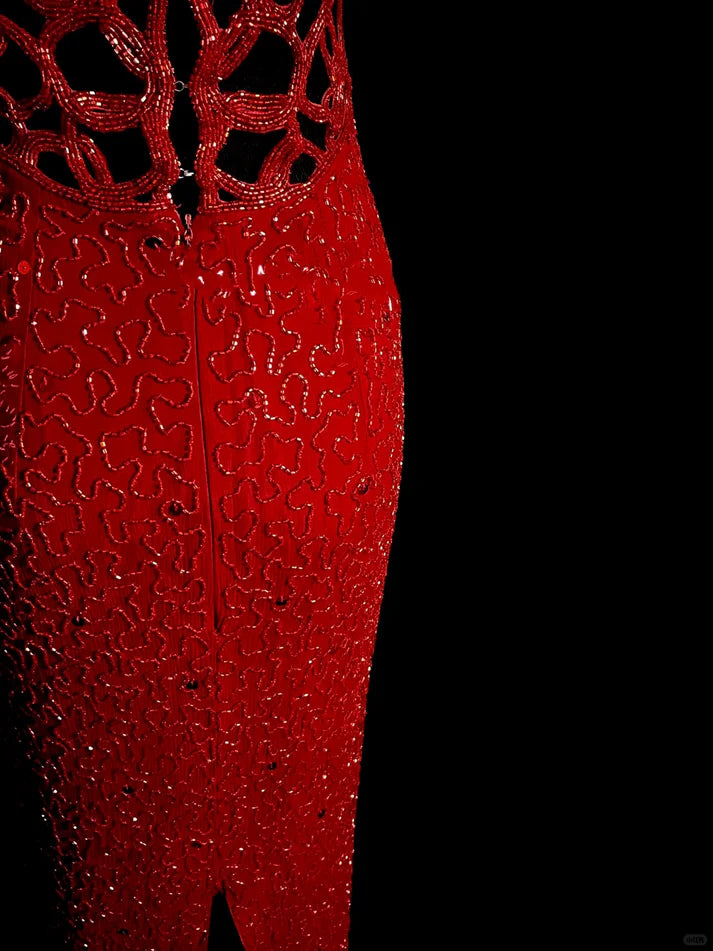 Mermaid Round Neck Beaded Sequin Red Long Prom Dress Evening Dress Custom