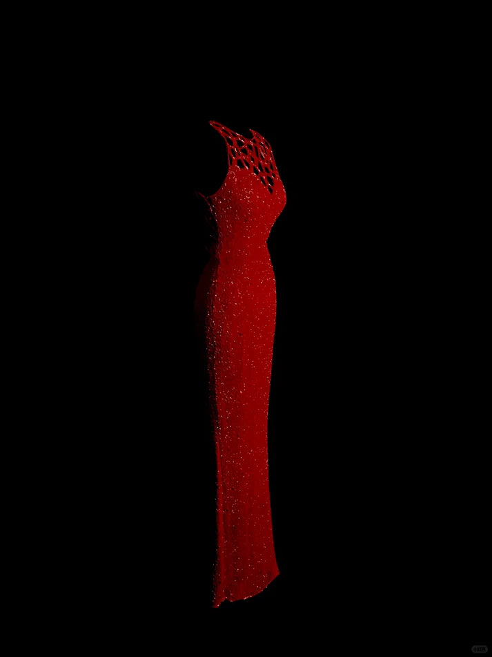 Mermaid Round Neck Beaded Sequin Red Long Prom Dress Evening Dress Custom