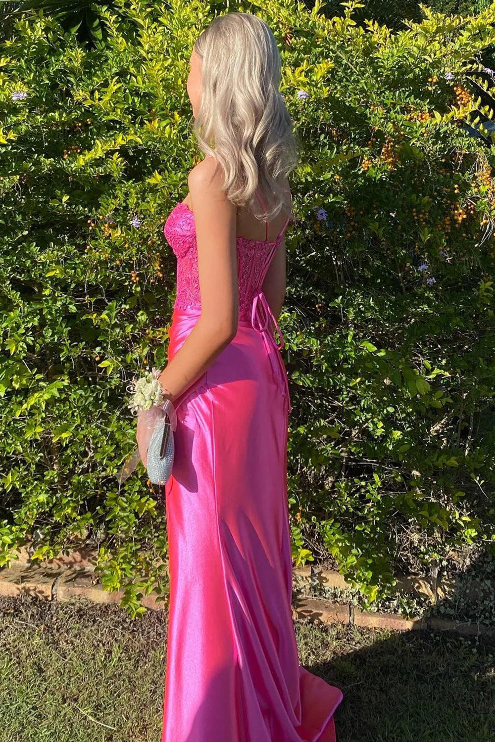 Mermaid Spaghetti Straps Bodycon Fuchsia Long Prom Dress With Appliques