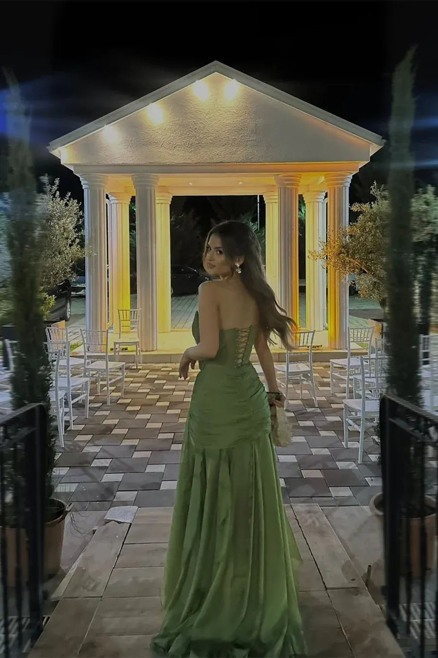 Mermaid Strapless Sweetheart Ruched Chiffon Green Floor-Length Prom Dress Hot Sale
