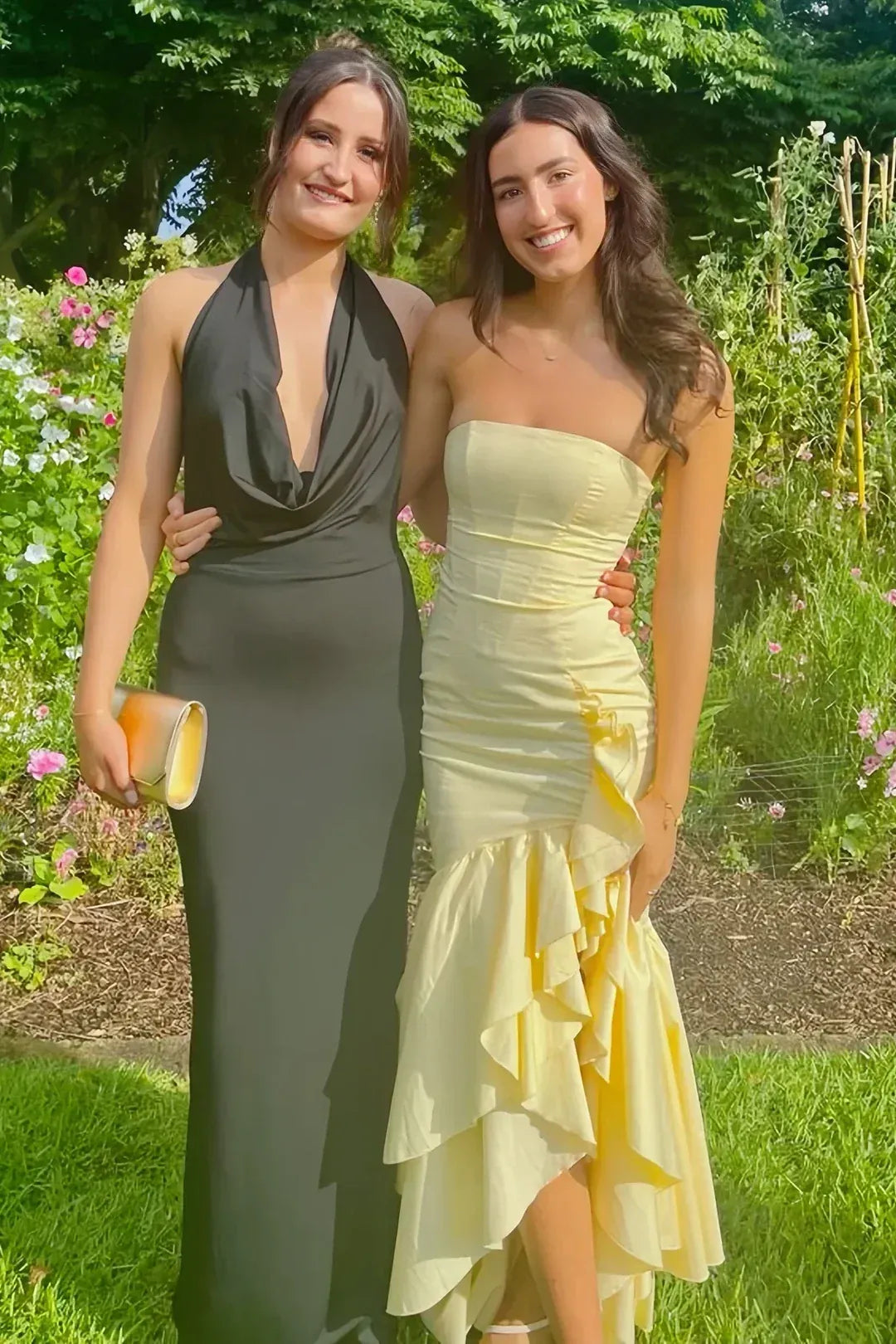 Mermaid Strapless Tiered Ruffle Yellow Floor-Length Prom Dress For Women