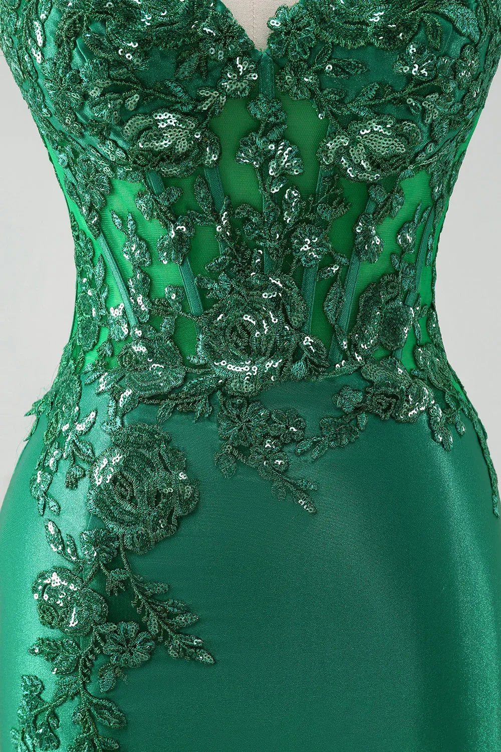 Mermaid Sweetheart Corset Applique Sequin Emerald Green Train Prom Dress For Sale
