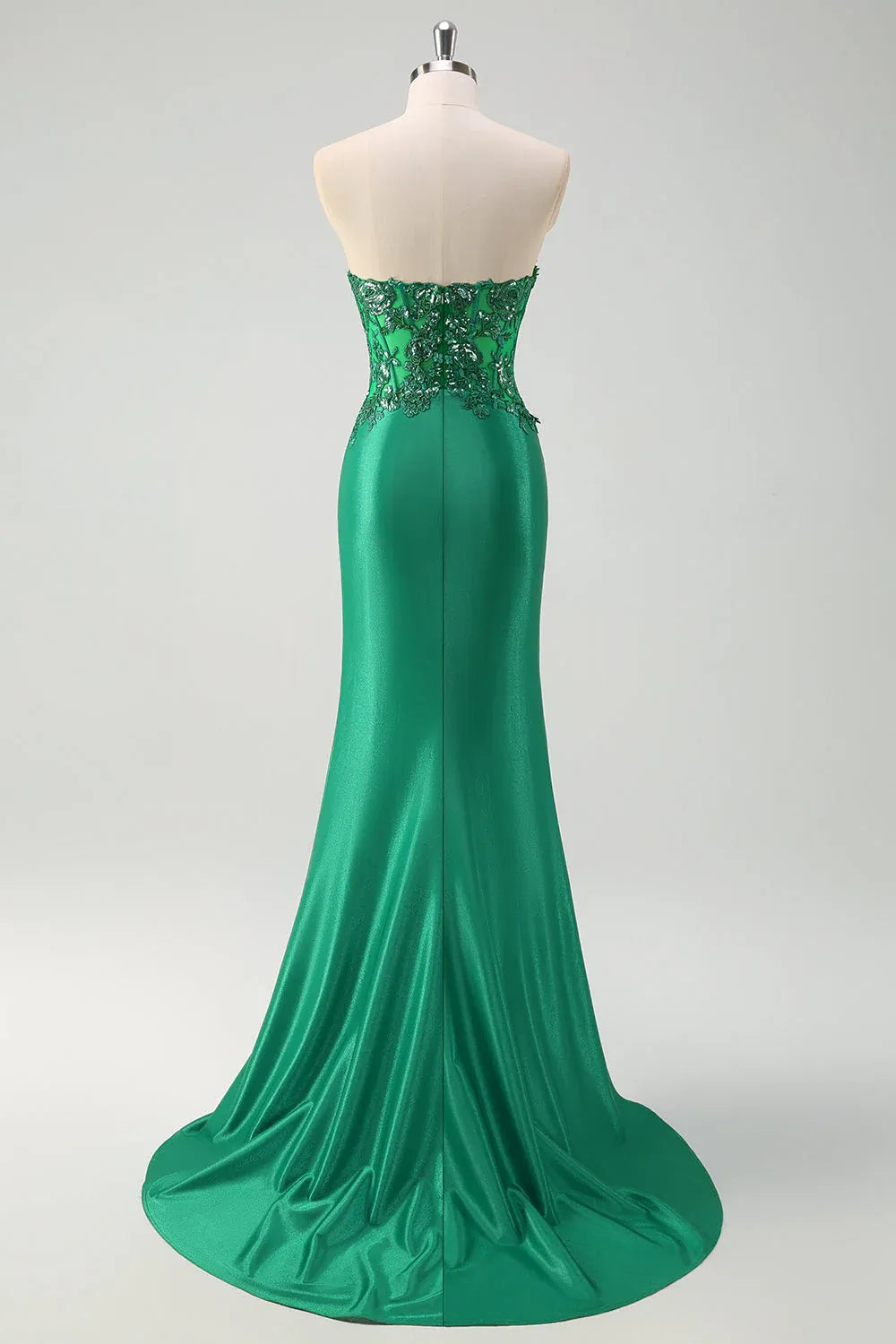 Mermaid Sweetheart Corset Applique Sequin Emerald Green Train Prom Dress For Sale
