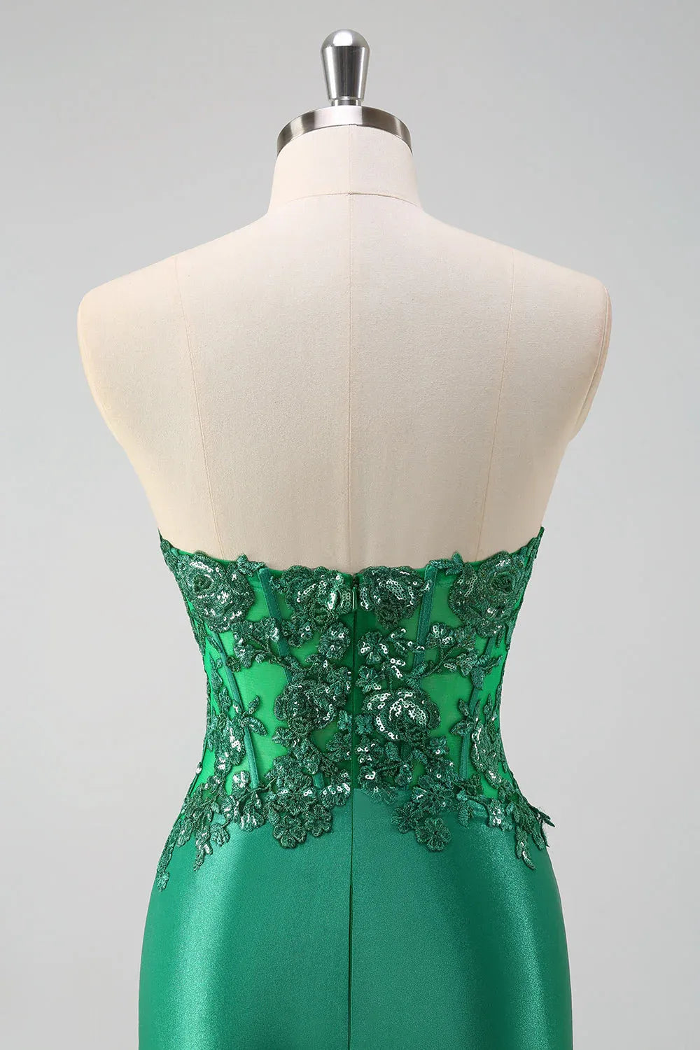 Mermaid Sweetheart Corset Applique Sequin Emerald Green Train Prom Dress For Sale