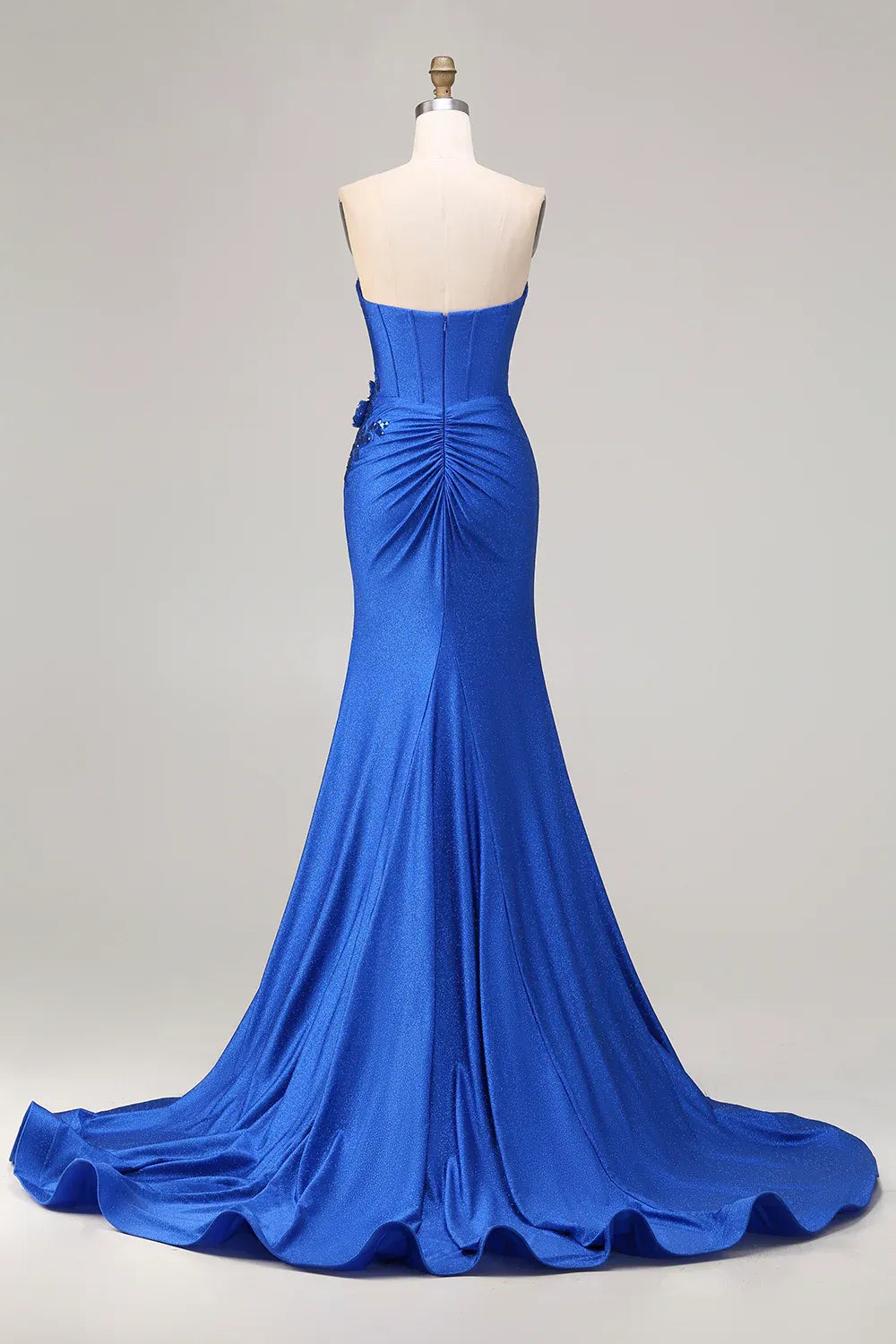 Mermaid Sweetheart Corset Floral Beaded Royal Blue Train Prom Dress Hot Sale