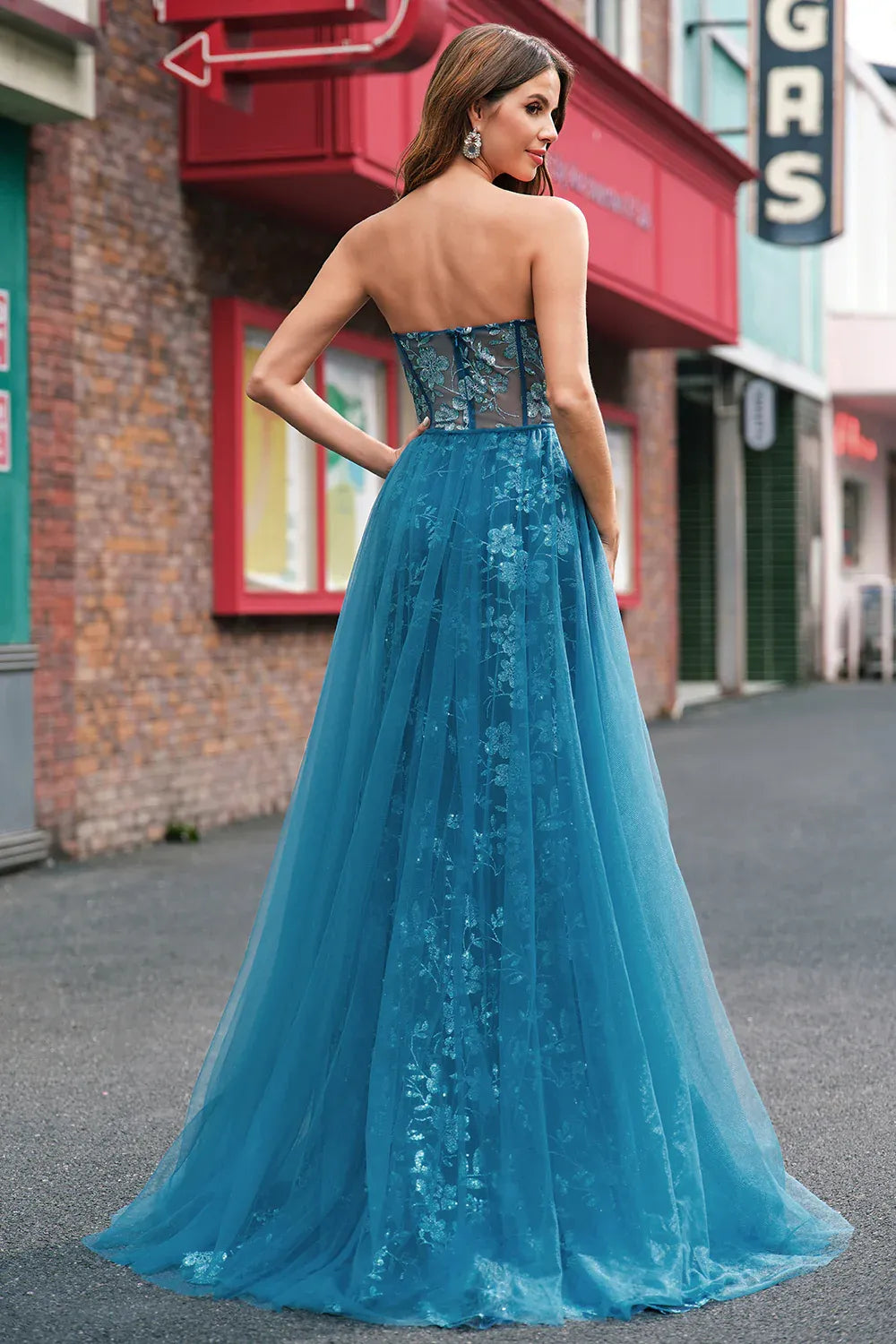 Mermaid Sweetheart Corset Sequin Peacock Maxi Prom Dress With Tulle Cape