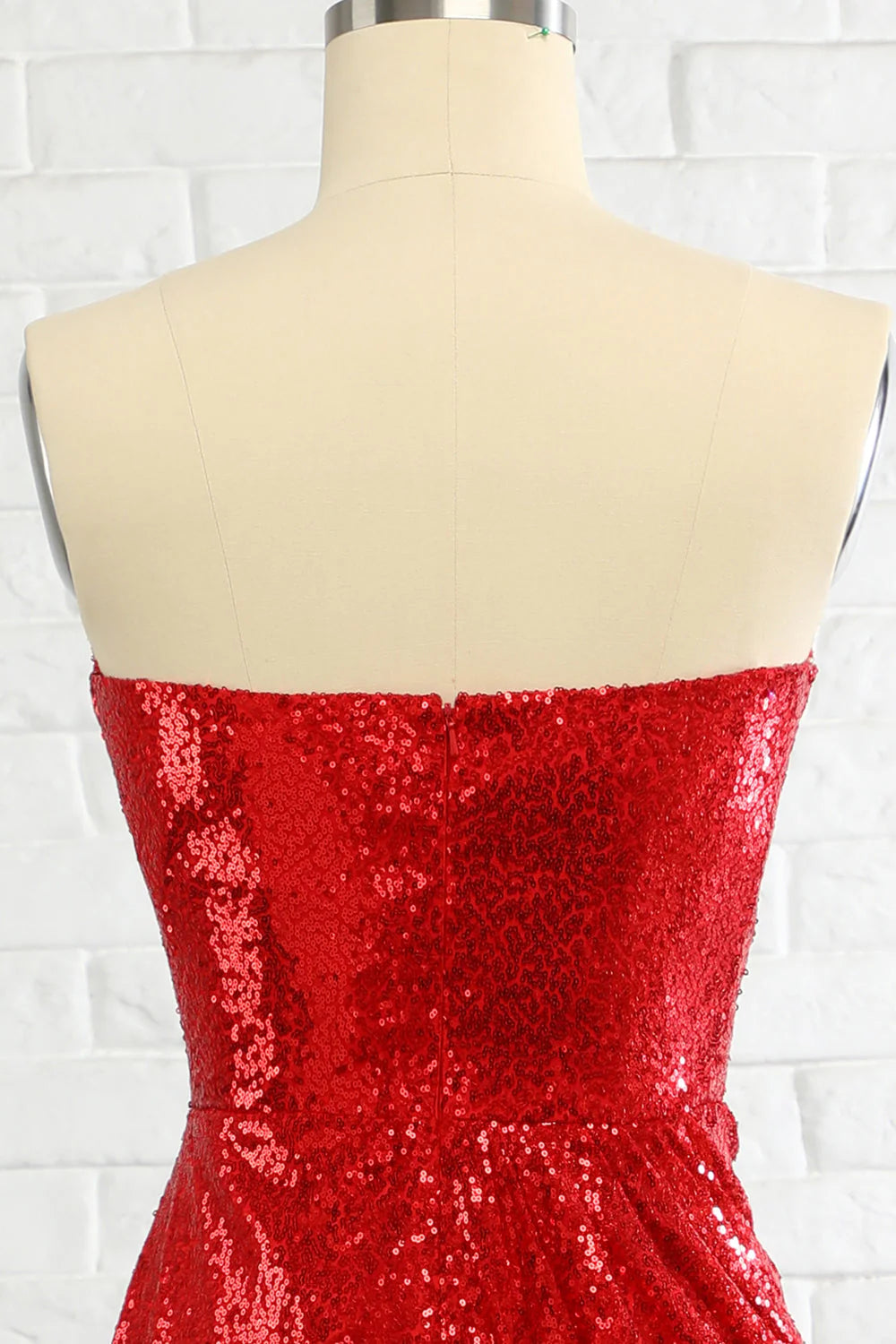 Mermaid Sweetheart Pleated Sequins Red Long Evening Dress With Slit