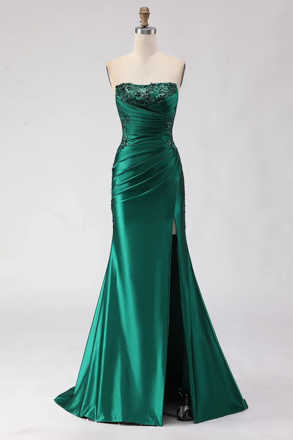 Mermaid Sweetheart Sequin Pleated Emerald Green Train Prom Dress Hot Sale