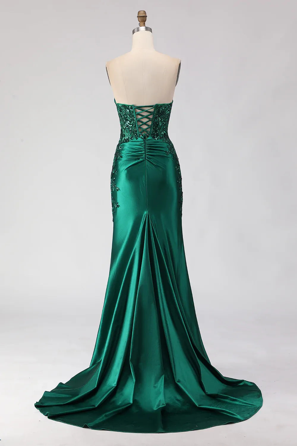 Mermaid Sweetheart Sequin Pleated Emerald Green Train Prom Dress Hot Sale