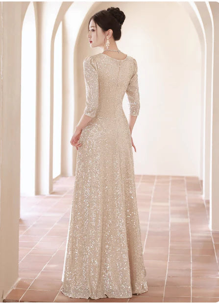 Mermaid V-neck Long Sleeve Champagne Mother of the Bride Dresses Prom Dress