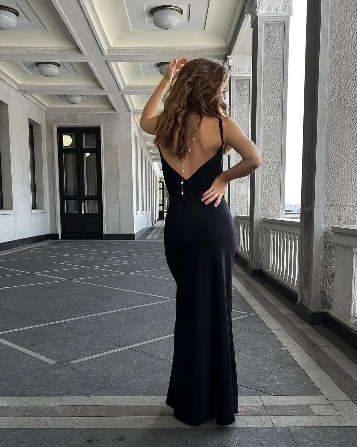Black?Mermaid Spaghetti Straps Off Shoulder Floor Length Gown BacklessSleeveless Prom Party Dress