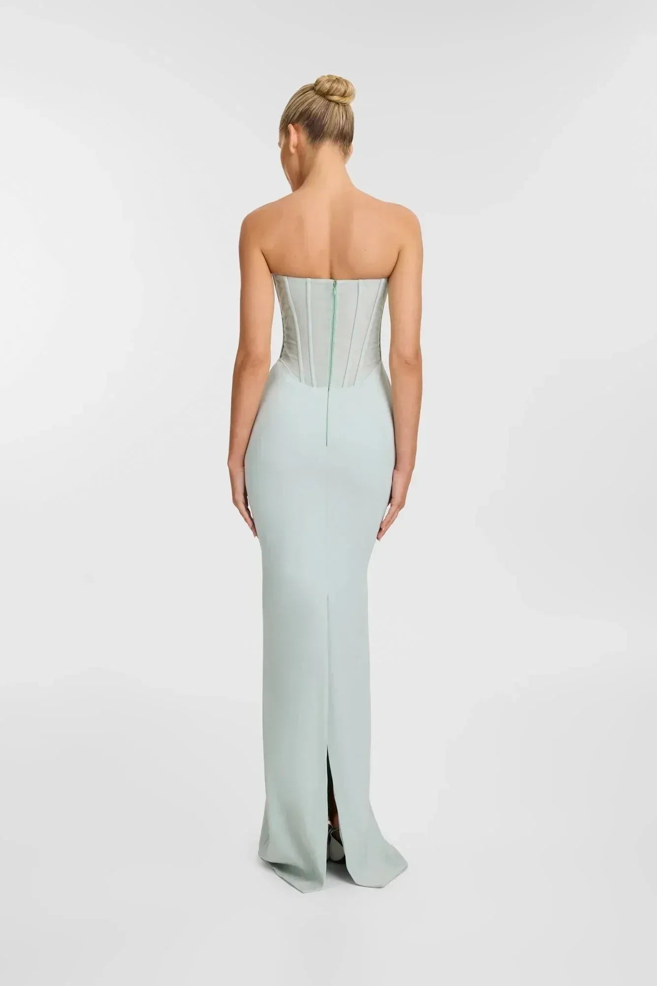 Minimalist Mermaid Sweetheart Corset Sage Green Maxi Prom Dress With Streamer