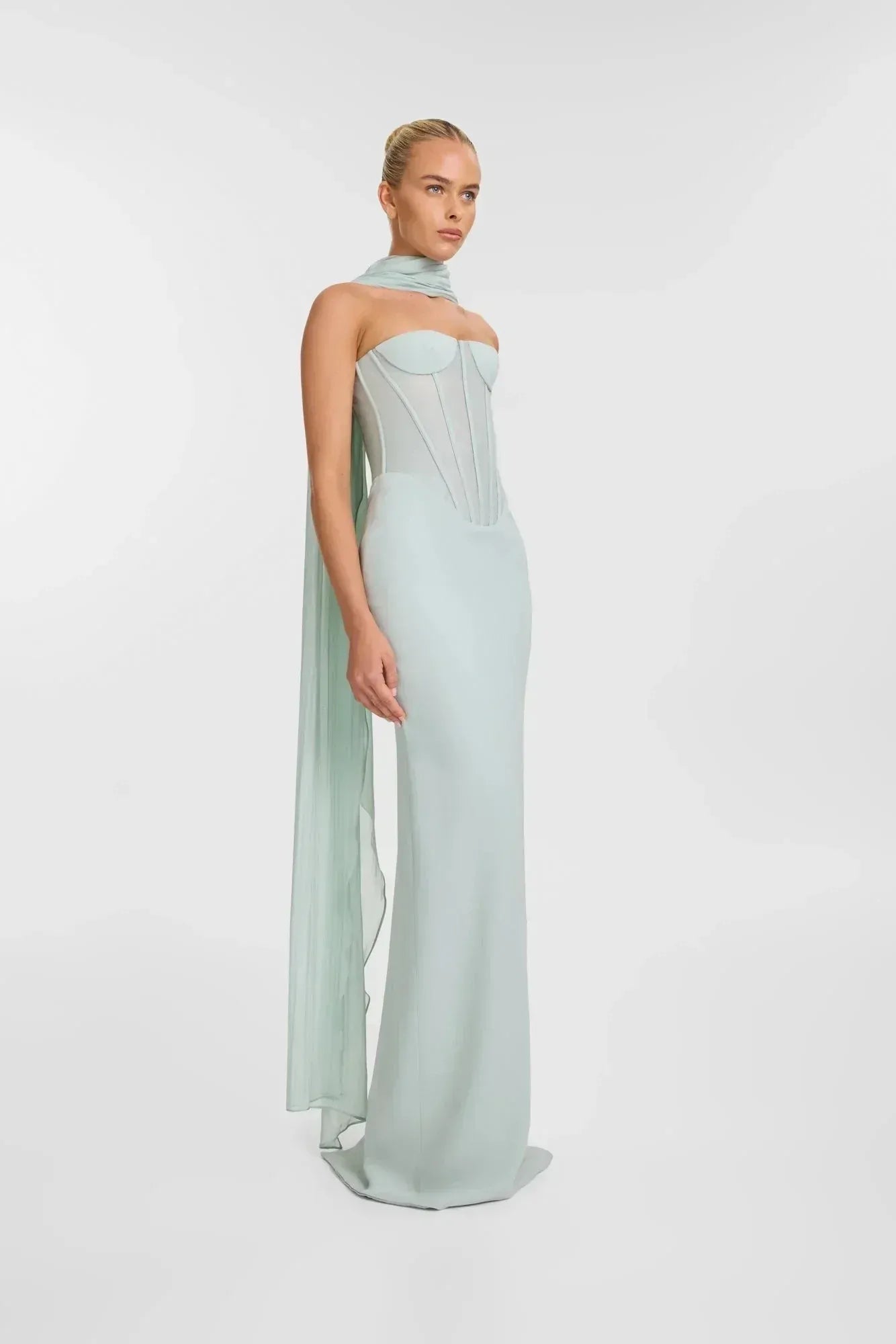 Minimalist Mermaid Sweetheart Corset Sage Green Maxi Prom Dress With Streamer