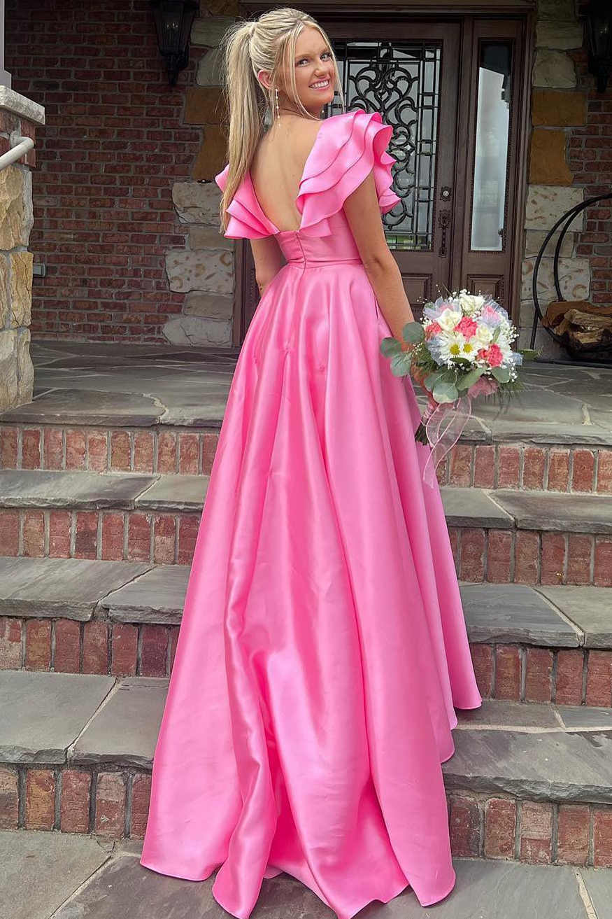 Modern A-Line V-Neck Sleeveless Backless Sweep/Brush Train Prom Dress