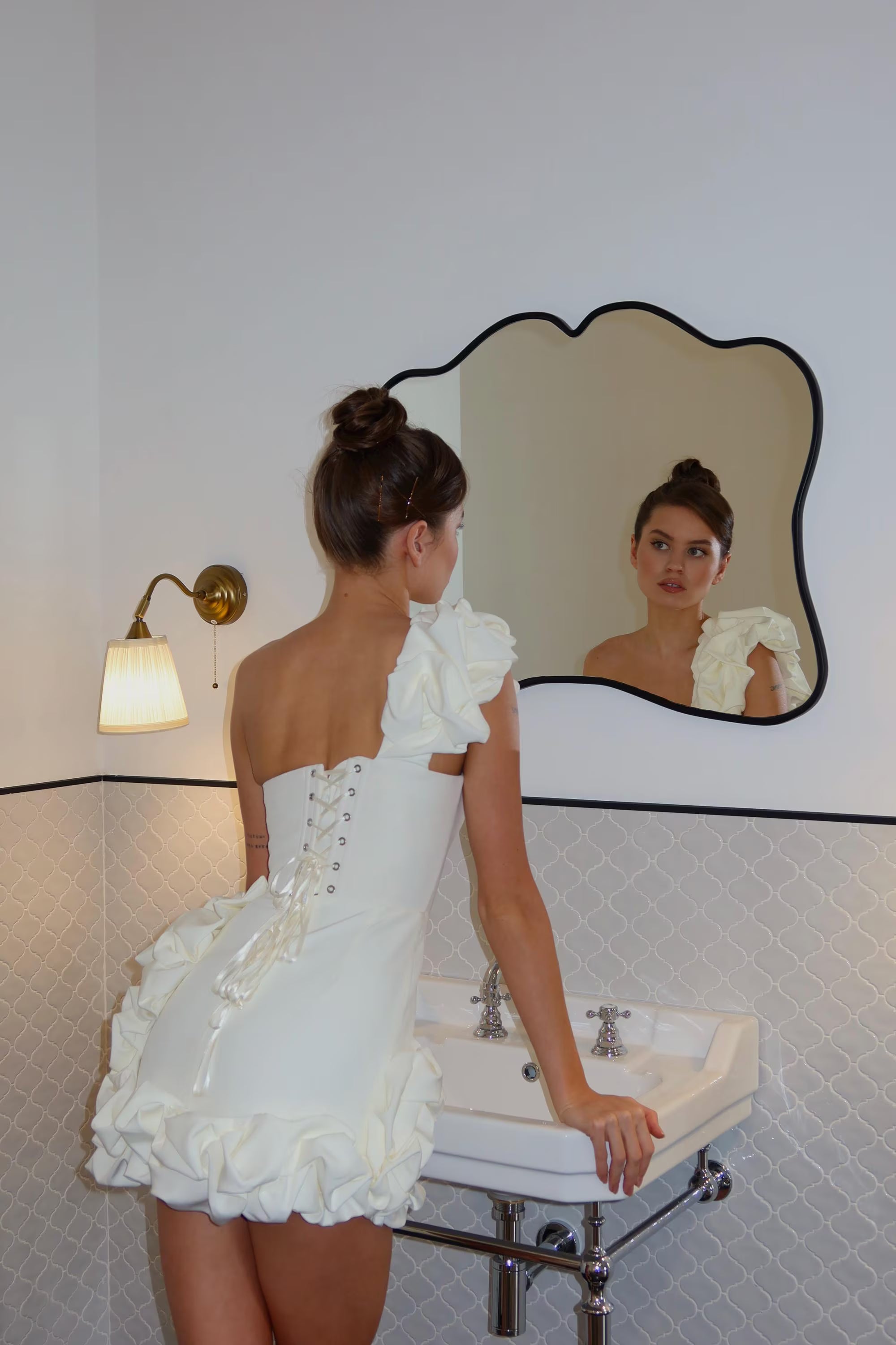 Modern Stylish A-Line One-Shoulder Ruffled Corset White Mini Homecoming Dress