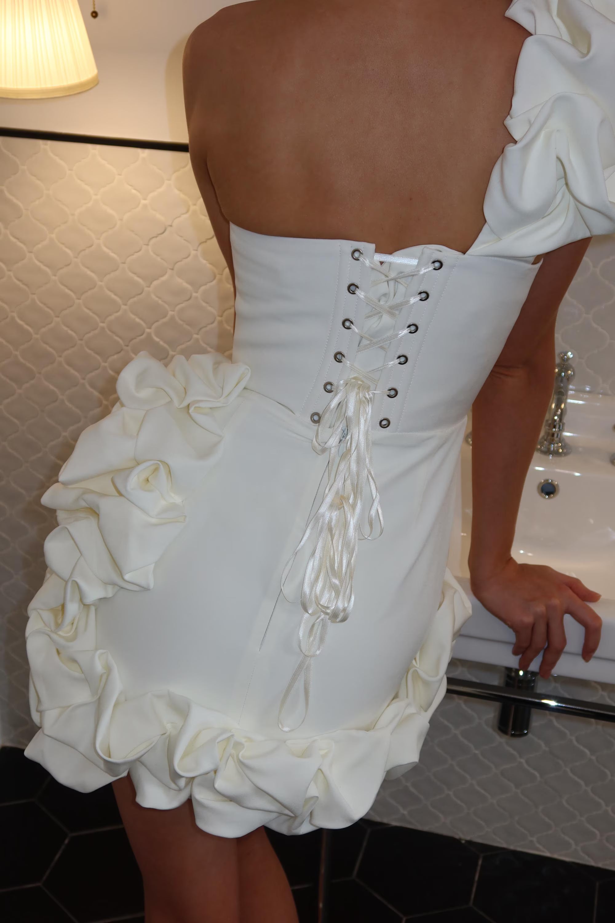 Modern Stylish A-Line One-Shoulder Ruffled Corset White Mini Homecoming Dress