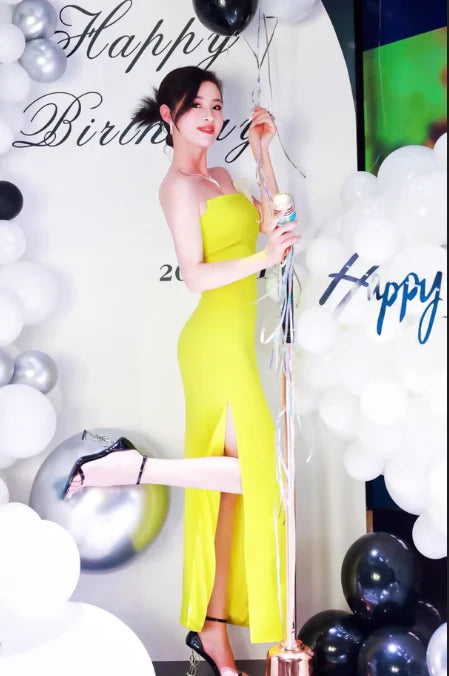 Modest Sheath Strapless Satin Green Evening Dress Party Dress With Slit