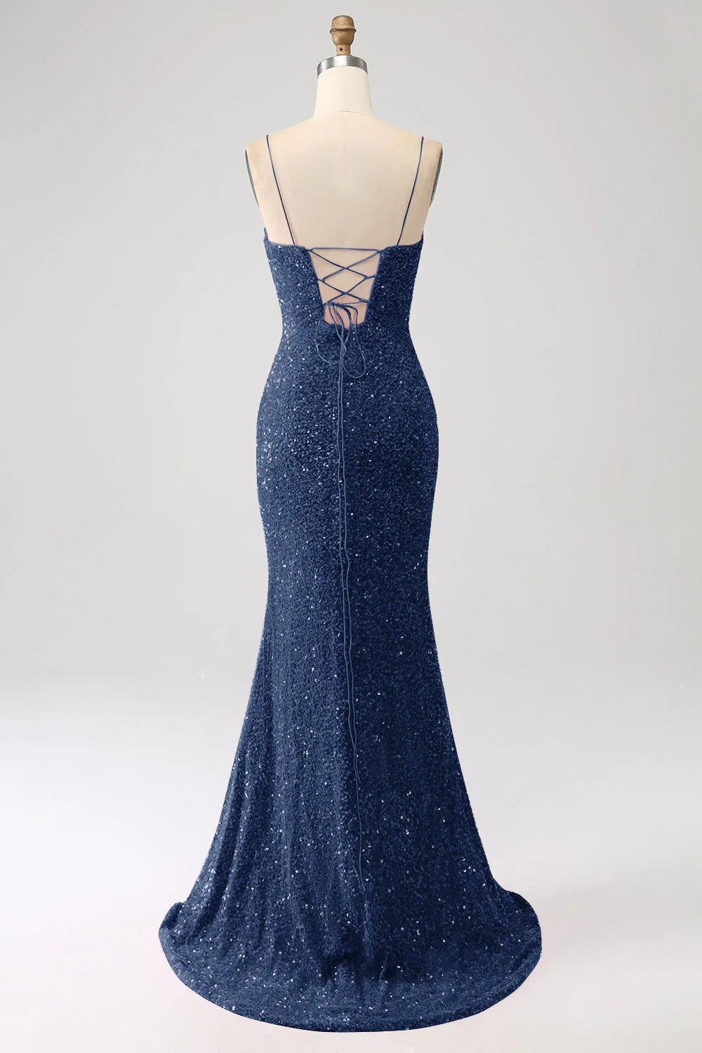 Sequins Mermaid Spaghetti Straps V-Neck Long Prom Dress