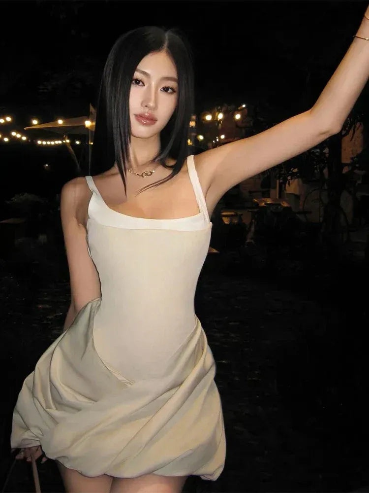 New Stylish A-Line Square Neck Ruched Cutout Back Beige Short Homecoming Dress