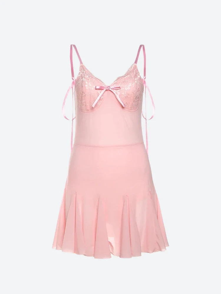 New A-Line Sweetheart Tie-Shoulder Lace Bodice Pink Mini Homecoming Dresses