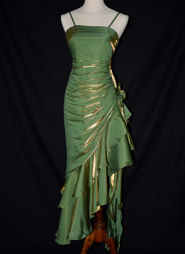 Charming Mermaid High Low Satin Straps Party Prom Dress