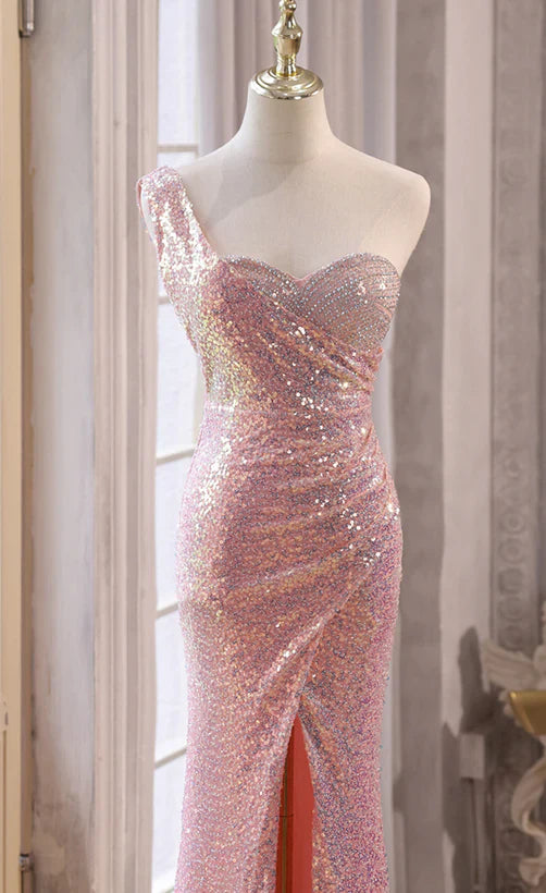 Pink Sequins Mermaid Sweetheart Long Prom Dress