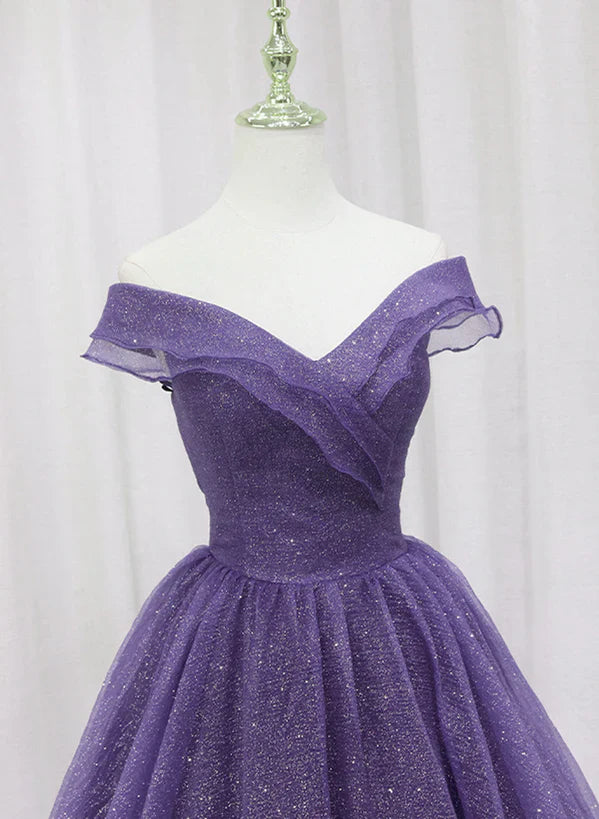Purple Tulle Sweetheart Long Prom Dress Formal Dress