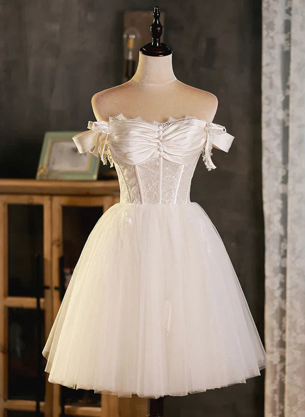 Ivory Tulle Sweetheart with Lace Short Prom Dress