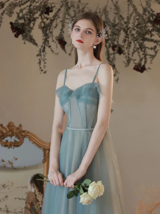 A-line Tulle Sweetheart Long Party Prom Dress