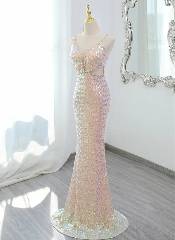 Lovely Sequins Mermaid V-neckline Straps Party Prom Dress