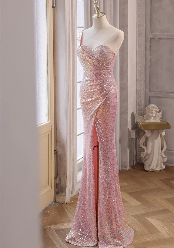 Pink Sequins Mermaid Sweetheart Long Prom Dress