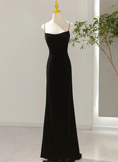 Simple Black Low Back Long Prom Dress