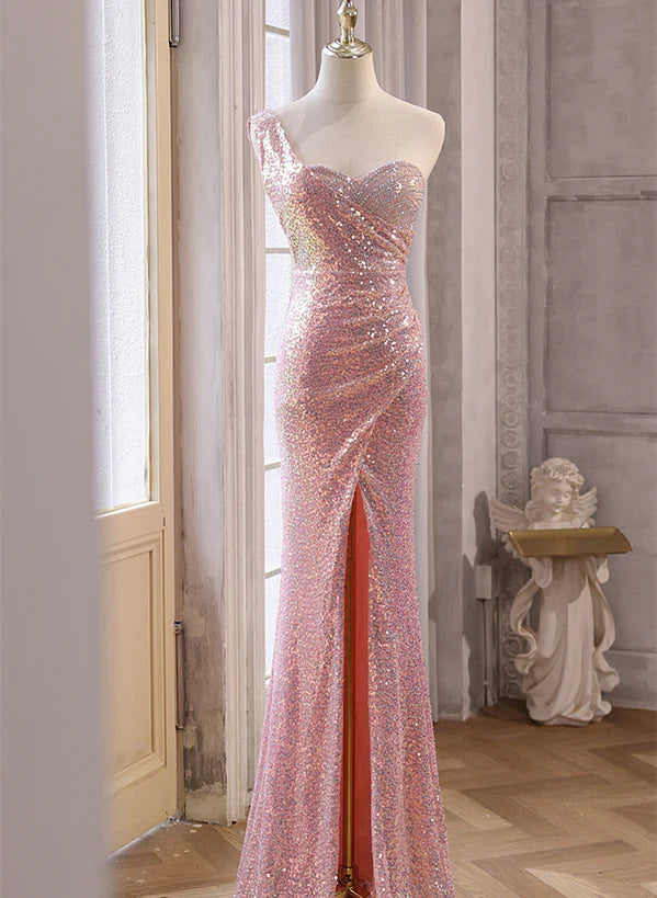 Pink Sequins Mermaid Sweetheart Long Prom Dress