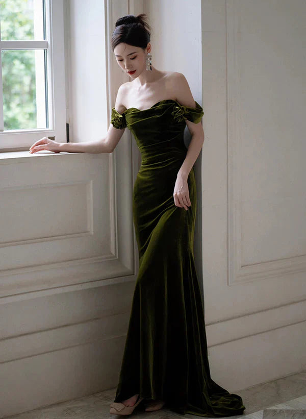 Green Mermaid Sweetheart Off Shoulder Formal Dress