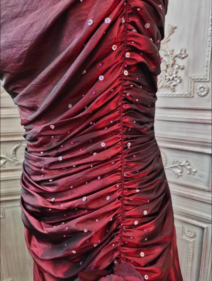 Opulent A-Line Strapless Ruched Burgundy Long Prom Dress for Women Ready to Ship