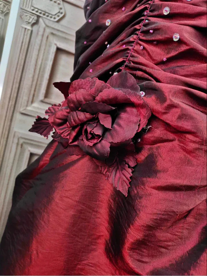 Opulent A-Line Strapless Ruched Burgundy Long Prom Dress for Women Ready to Ship