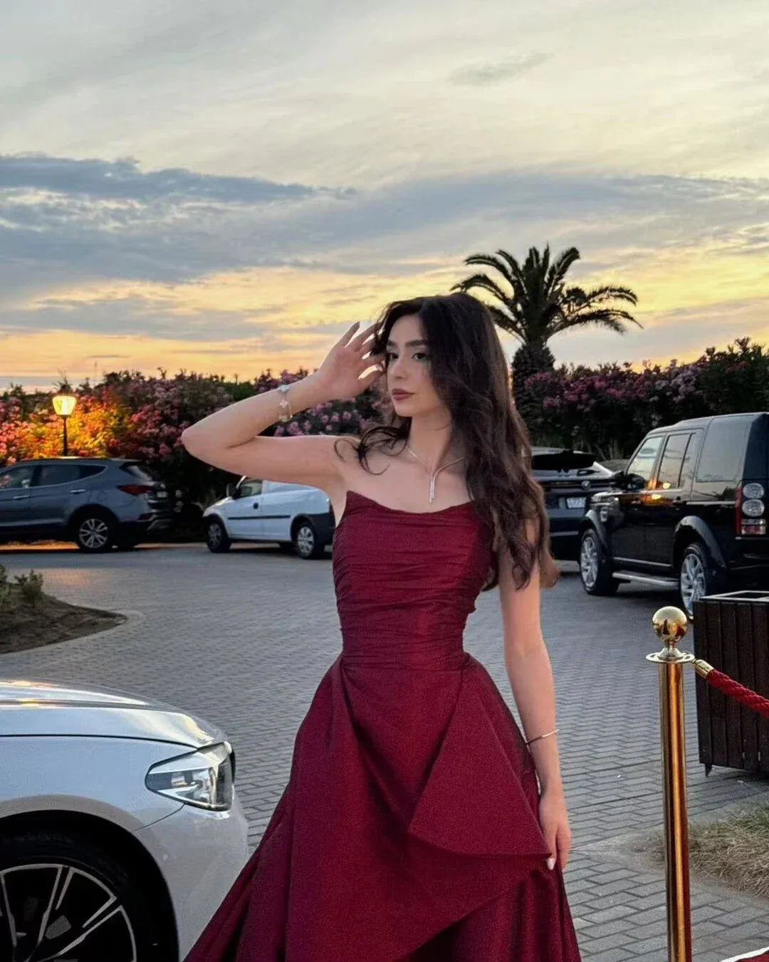 Opulent Ballgown Square-Neck Sleeveless Ruffle-Accented Burgundy Maxi Prom Dress for Women Custom