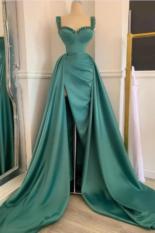 Opulent Mermaid Sweetheart Sleeveless Beaded Teal Floor-length Prom Dress for Women Ready to Ship