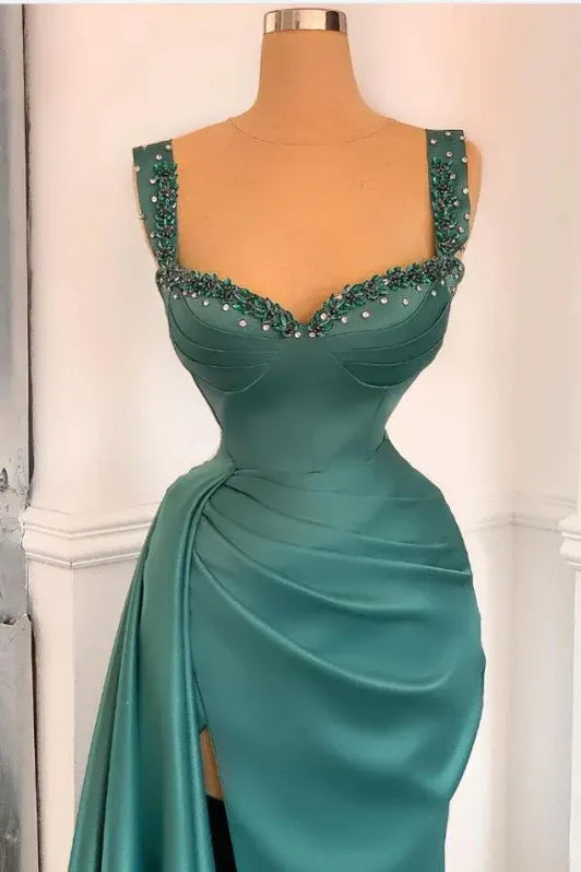 Opulent Mermaid Sweetheart Sleeveless Beaded Teal Floor-length Prom Dress for Women Ready to Ship