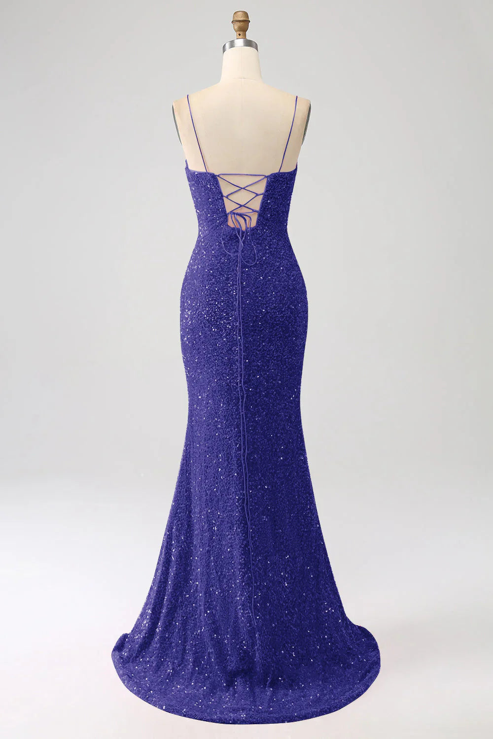 Sequins Mermaid Spaghetti Straps V-Neck Long Prom Dress