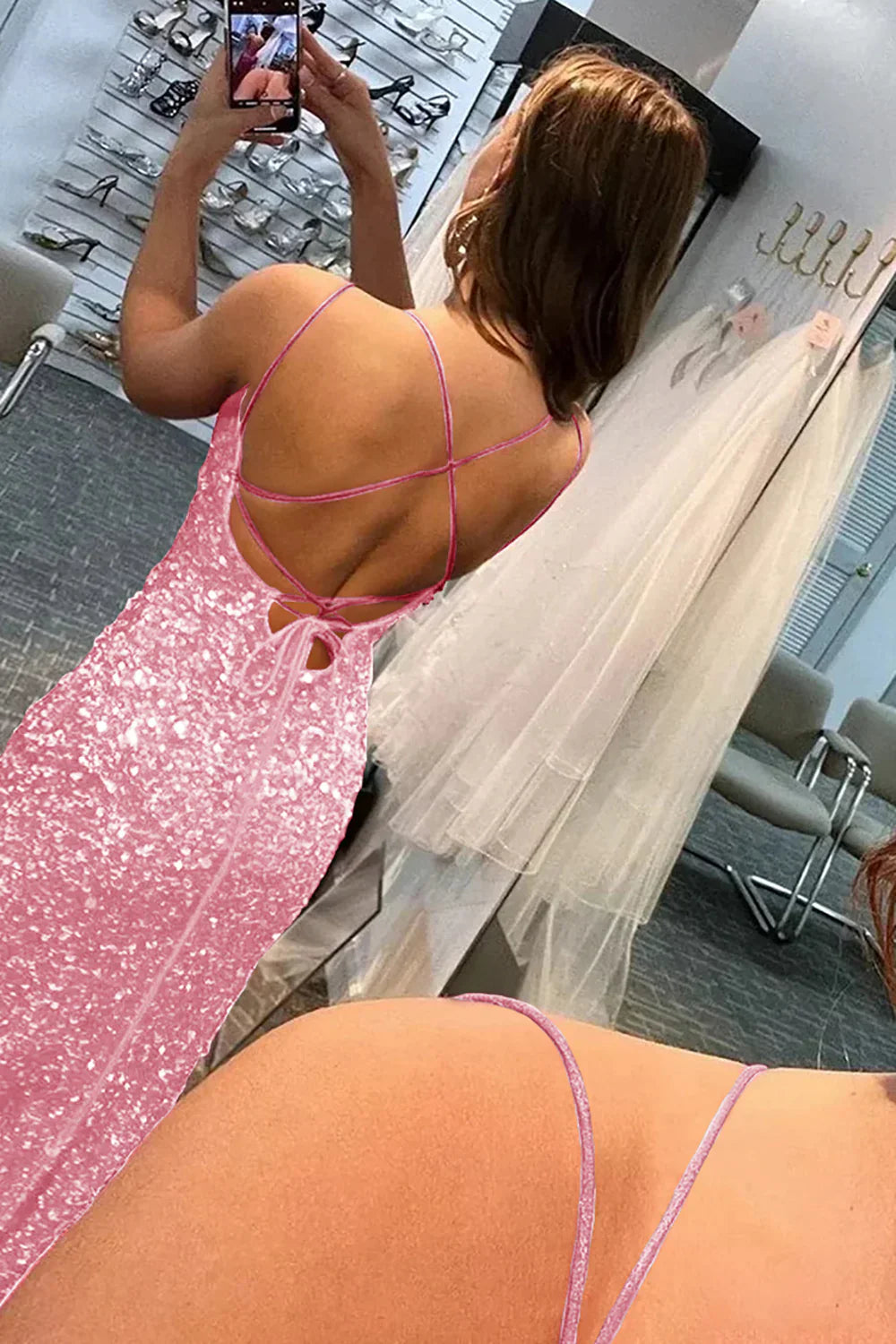 Mermaid Glitter Sequins Backless Long Prom Dress With Slit