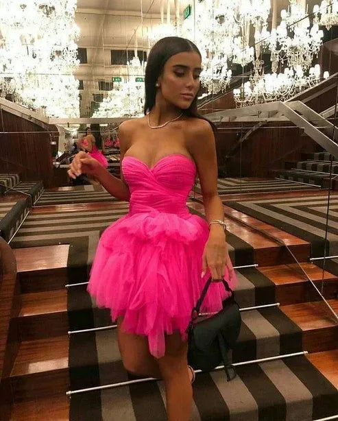 Playful A-line Sweetheart Tulle Ruffle Mini Party Dress Homecoming Dress