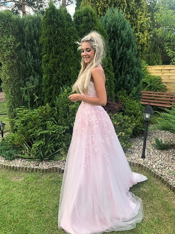 Pretty A-Line Strapless Sleeveless Lace Up Floor-Length Prom Dress
