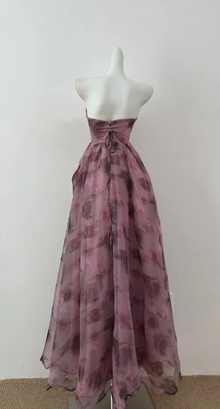 Pretty A-line Sweetheart Floral Print Long Prom Dress Evening Dress